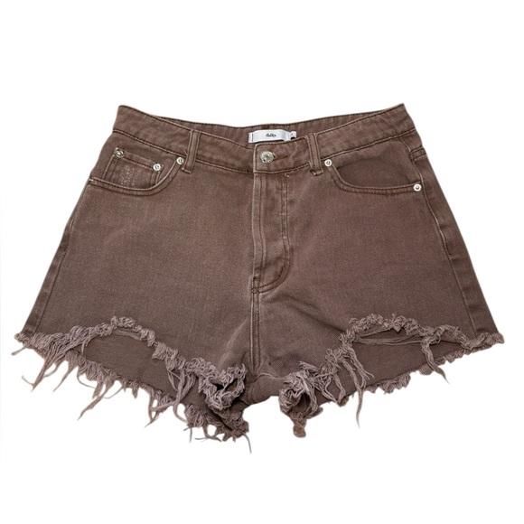 Adika Brown Truffle Cotton Button up Fringed denim Shorts Size Large/32‎ EUC - Picture 3 of 10
